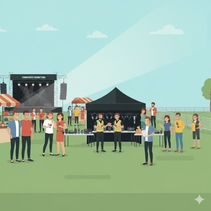 Monkey Security vermietet Funkgeräte und Kommunikationslösungen auf einem Event- oder Festivalgelände in Augsburg an das Sicherheitspersonal zur Koordination.